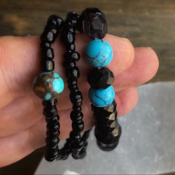BLACK ONYX COPEER TURQUOISE BRACELET STACK - Picture 3 of 4